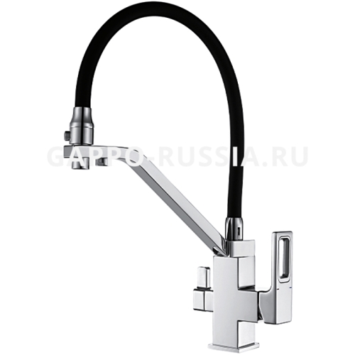 Смеситель с гибким изливом и подключением фильтра для кухни Gappo G4317-8 (4318) белый, хром