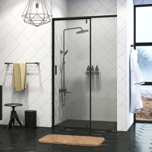 Душевая дверь Wasserkraft Elbe 74P 90, 120 стекло прозрачное, профиль черный