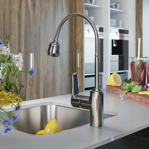 Смеситель для кухни с гибким изливом Avrora Kitchen AV9001 хром фото 4
