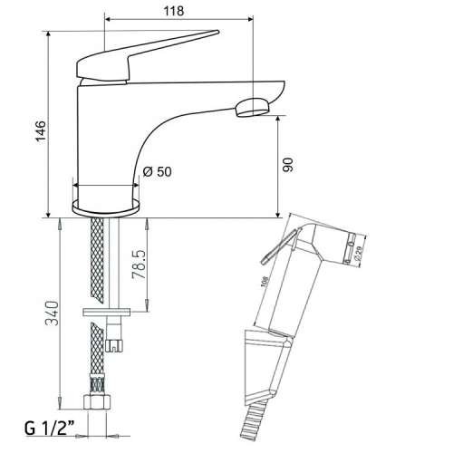 Смеситель с гигиеническим душем для раковины Paini Laguna LAYO205/574 черный фото 4