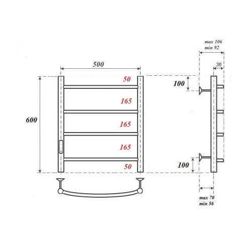 Полотенцесушитель электрический Point Афина PN047W 50*60, 50*80 белый (диммер слева) фото 2