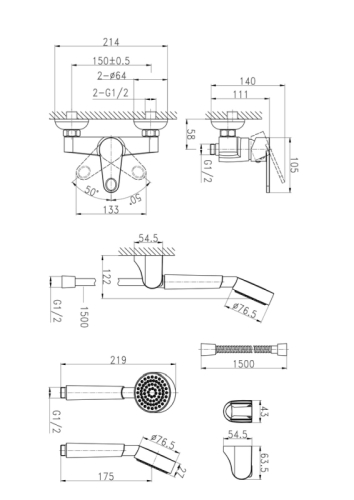 Смеситель для душа Cersanit Cari 63029 хром (с душевым гарнитуром) фото 8