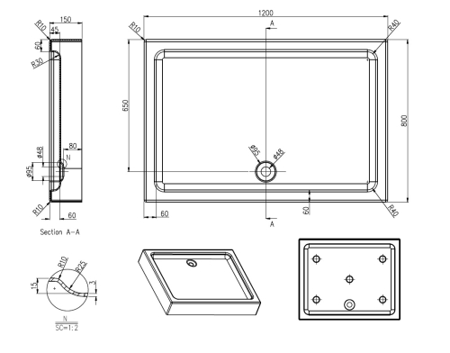 Поддон акриловый Azario Vancouver 120*80*15 R/L фото 2