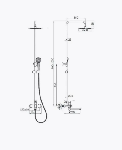 Душевая система со смесителем с длинным изливом Ledeme L2480Y золотой сатин фото 2