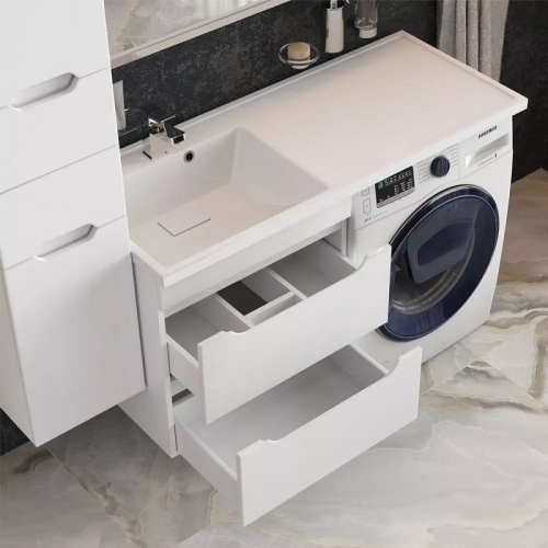 Тумба с раковиной над стиральной машиной Mirsant Soho Quadro 120 подвесная, белая фото 6