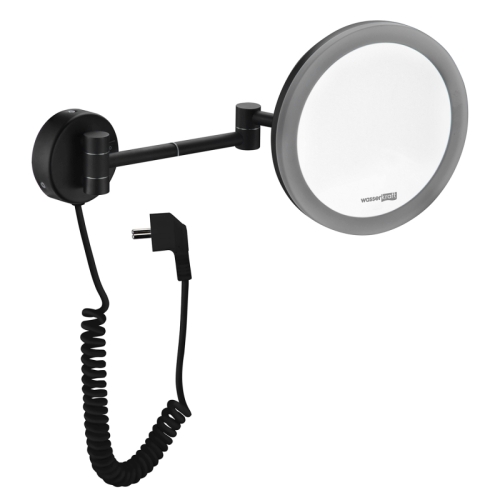 Зеркало с LED-подсветкой Wasserkraft K-1004BLACK, с 3-х кратным увеличением