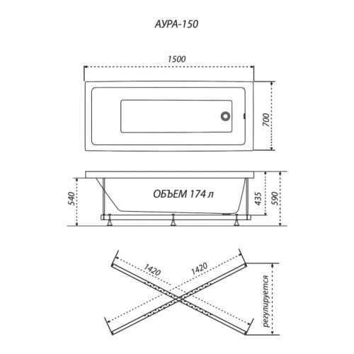Ванна акриловая Triton Аура 150*70, 160*70, 170*70 + каркас фото 5
