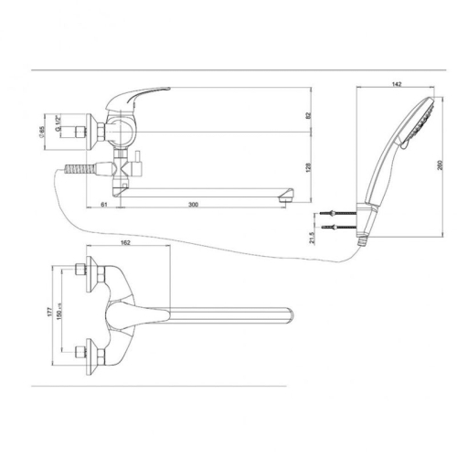 Смеситель для ванны с длинным изливом Paini Smile 39CR112P19CAKM, хром + лейка, шланг, крепление фото 3