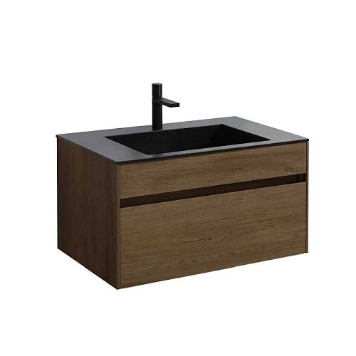 Тумба с раковиной Vincea Chiara 60, 80, 100 Т.Oak Дуб Табак, подвесная, раковина черная