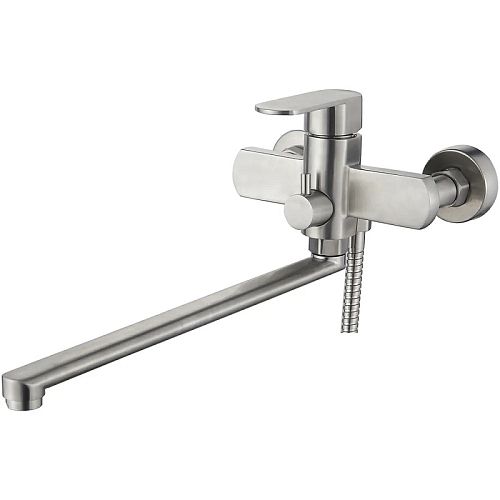 Смеситель с длинным изливом для ванны Ledeme L72216 нержавеющая сталь (лейка и шланг в комплекте)