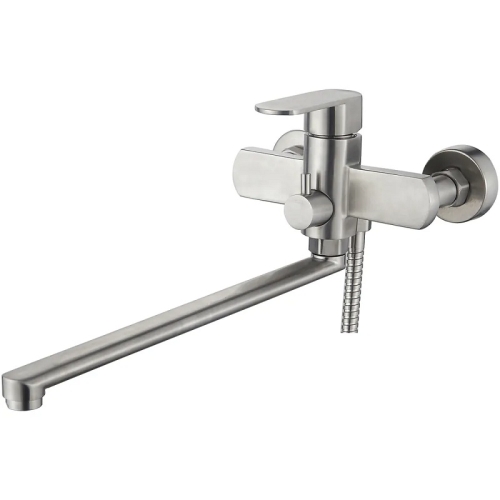 Смеситель с длинным изливом для ванны Ledeme L72216 нержавеющая сталь (лейка и шланг в комплекте)