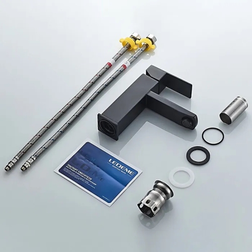 Смеситель на умывальник Ledeme L71033B черный фото 7