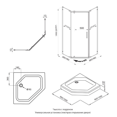 Душевое ограждение Triton Дека-Хром 90*90, 100*100 стекло прозрачное фото 8