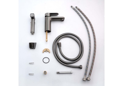 Смеситель для раковины с гигиеническим душем Aquatek Ника AQ1812BGM, оружейная сталь фото 2