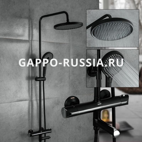 Душевая система с термостатом Gappo G2403-56 хром-черная фото 8