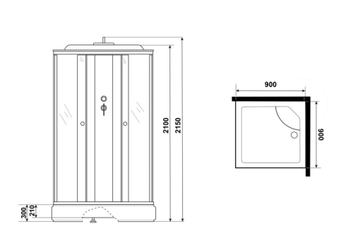 Душевая кабина Niagara Eco E90/26Q/TN 90*90*215 средний поддон(26см),стекло тонированное фото 3