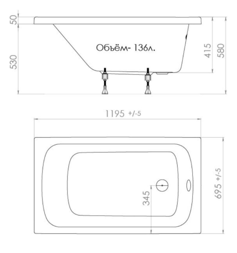 Ванна акриловая Triton Стандарт 120, 130, 140, 145, 150, 160, 165, 170*70 фото 3