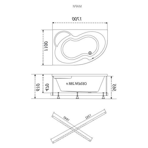 Ванна акриловая Triton Мари 170*110 L/R + каркас фото 7
