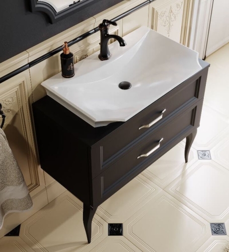 Тумба с умывальником Aqwella  LA DONNA 85 напольная черная фото 3