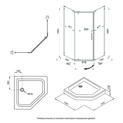 Душевое ограждение Triton Дека-Графит 90*90, 100*100 стекло прозрачное фото 8