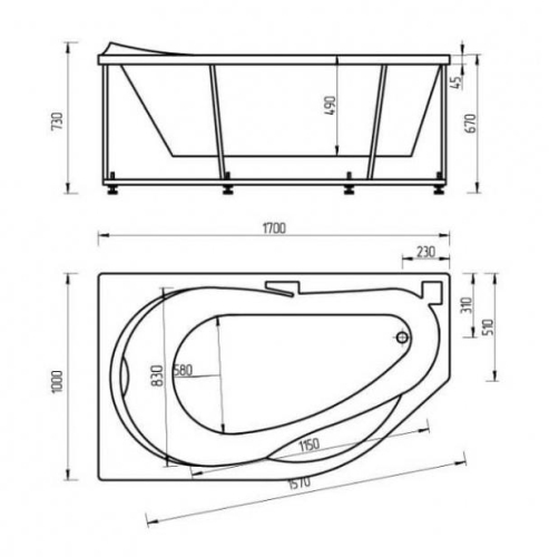 Ванна Aquatek Таурус пневматическое управление 170*100 гидромассажная фото 2