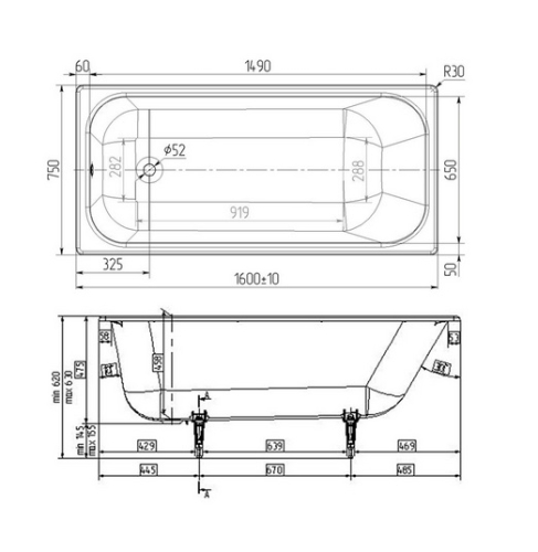 Ванна чугунная Wotte Start 160, 170*75 фото 2