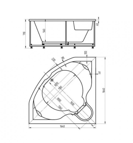 Ванна Aquatek Сириус пневматическое управление 164*164 гидромассажная фото 4