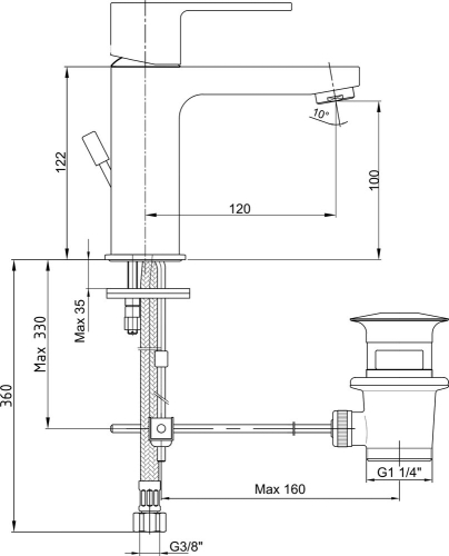 Смеситель с донным клапаном для раковины E.C.A Nita 102188047EX хром фото 2