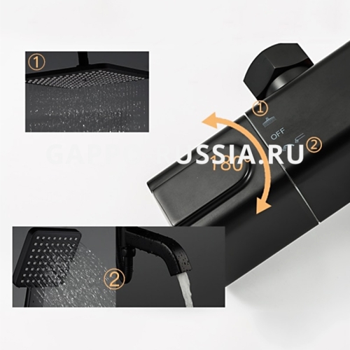 Душевая система с термостатом Gappo G2491-6 черный фото 5