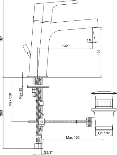 Смеситель с донным клапаном для раковины E.C.A Luna 102108947EX хром фото 2
