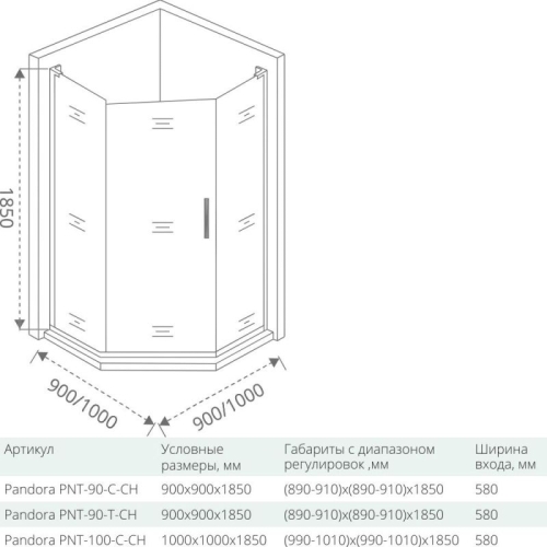 Душевое ограждение BAS PANDORA PNT 90*90, 100*100 хром фото 2