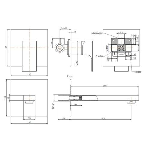 Смеситель для раковины встраиваемый Paini Grazia 21CR208 хром фото 3
