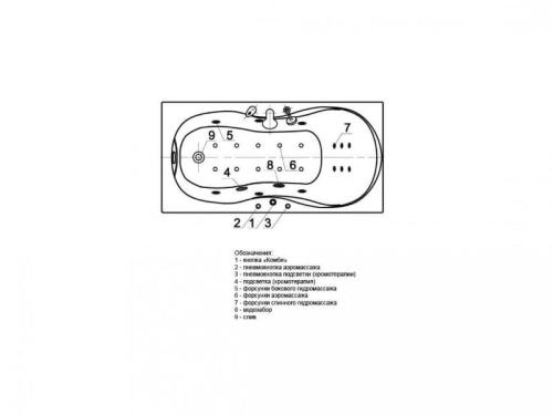 Ванна Aquatek Мартиника пневматическое управление 180*90 гидромассажная фото 4