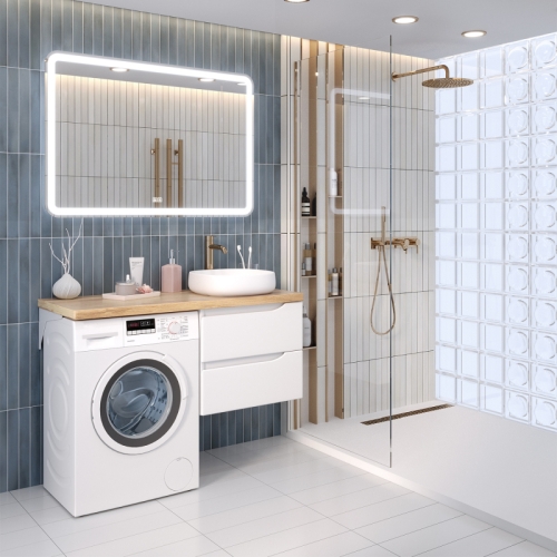 Тумба со столешницей для стиральной машины Aqua de Marco Nordic 120, подвесная, массив ясеня фото 3