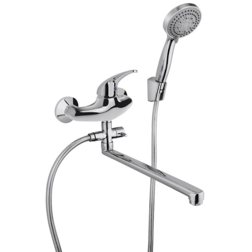 Смеситель для ванны с длинным изливом Paini Smile 39CR112P19CAKM, хром + лейка, шланг, крепление