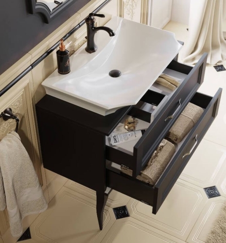 Тумба с умывальником Aqwella  LA DONNA 85 напольная черная фото 4