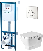 Комплект ПЭК Santek Нео Rimless инсталляция + подвесной унитаз безободковый с сидением м/л + кнопка хром