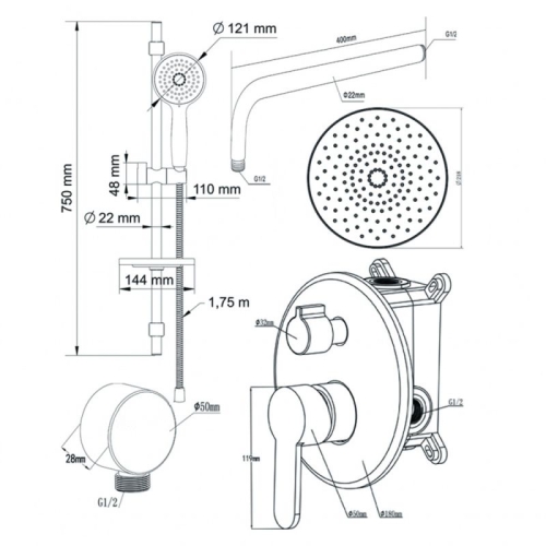 Душевой комплект со встроенным смесителем Swedbe Platta 5535 фото 2