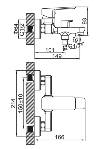 Смеситель для ванны Ledeme L3280B черный (лейка и шланг в комплекте) фото 2