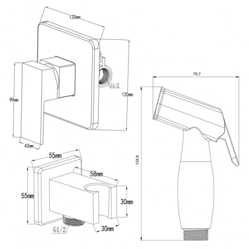 Смеситель скрытого монтажа с гигиенической лейкой Swedbe Platta 5526 хром фото 2