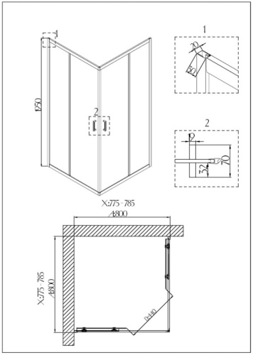 Душевое ограждение Niagara Нова/Nova NG-6688(6608)-08 80*80, 90*90,стекло прозрачное (без поддона) фото 3