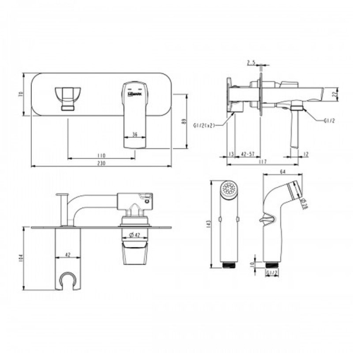 Смеситель встроенный монтаж с гигиеническим душем Lemark LM7220BL черный фото 2