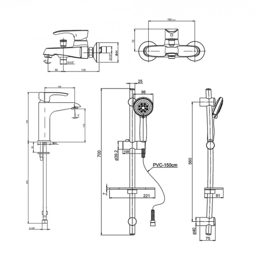 Paini Palermo PACRKIT3 - 3 в 1 комплект для раковины и ванны со стойкой фото 4