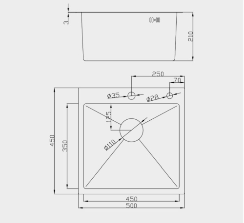 Мойка Hoffger 50*45 черная 3мм с сифоном фото 4