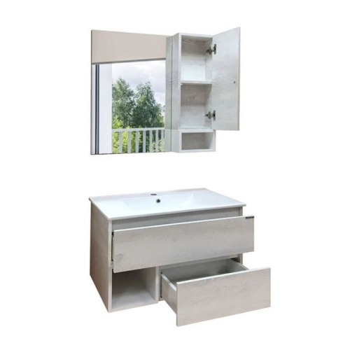 Тумба с умывальником Comforty Турин 75 90 дуб белый подвесная фото 6