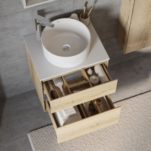 Тумба под раковину Aquaton Либерти 60, 75 Дуб Эльвезия, белая столешница фото 6