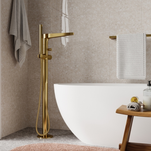 Смеситель напольный для ванны Wasserkraft Sauer 7121 глянцевое золото фото 2