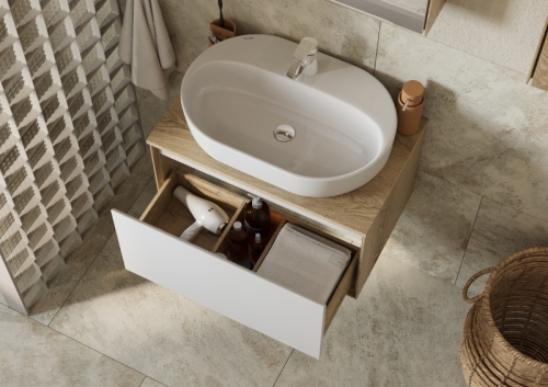 Тумба под раковину Aquaton Либерти 70, 90 Дуб Эльвезия/Белый глянец, столешница Дуб Эльвезия фото 6