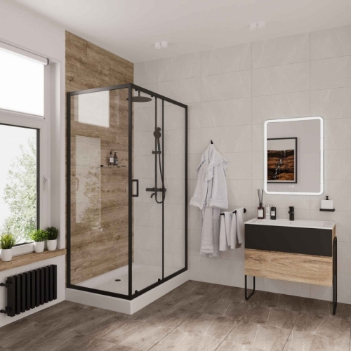 Душевое ограждение Niagara Нова/Nova NG-6812-08ВLACK 120*80, стекло прозрачное (без поддона) фото 2