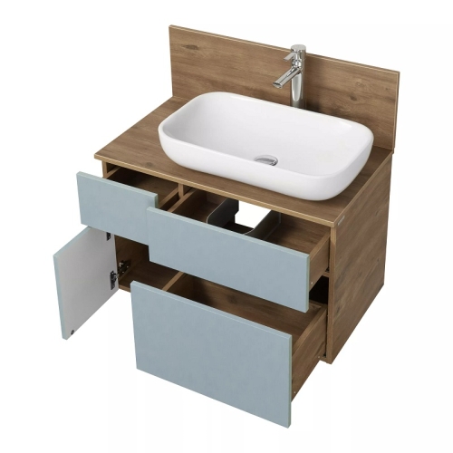 Тумба со столешницей ВЛДСП и раковиной Лола Aquaton Мишель 80, 100 Фьорд/Дуб Рустикальный, подвесная фото 3